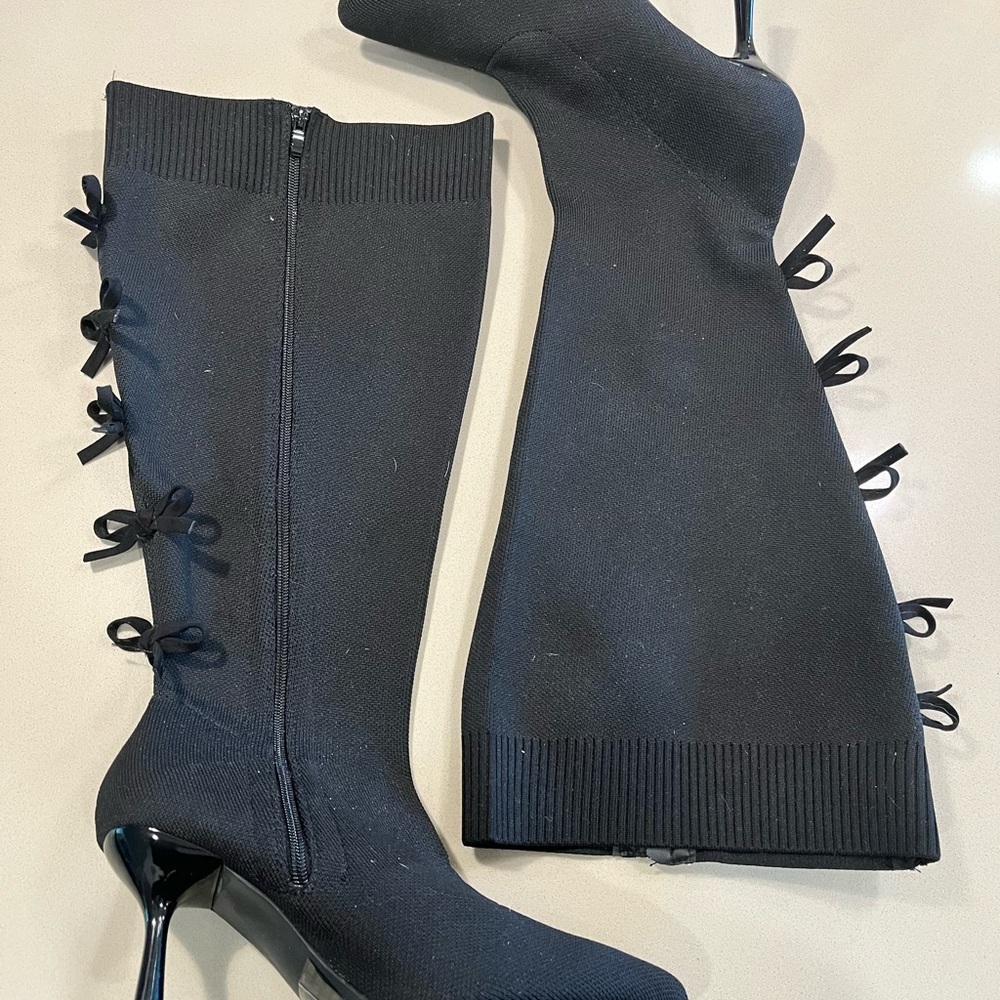 Torrid Elegant Black Heeled Boots with Side Bows